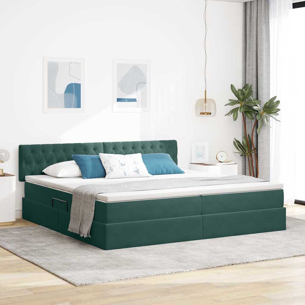 Krevet s od storage Tamnozelena 200 x 200 cm Baršun