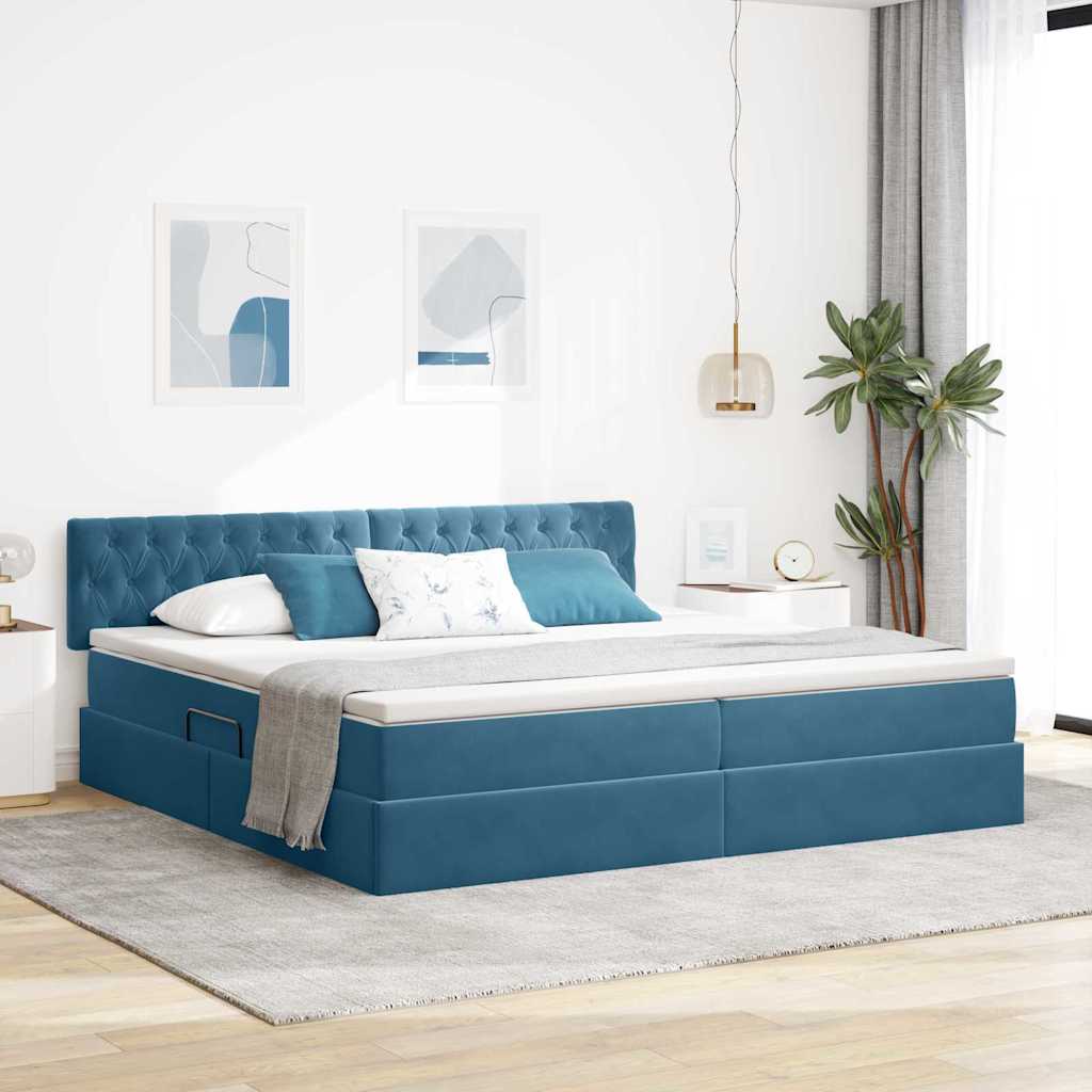 Krevet s od storage Tamno plava 200 x 200 cm Baršun