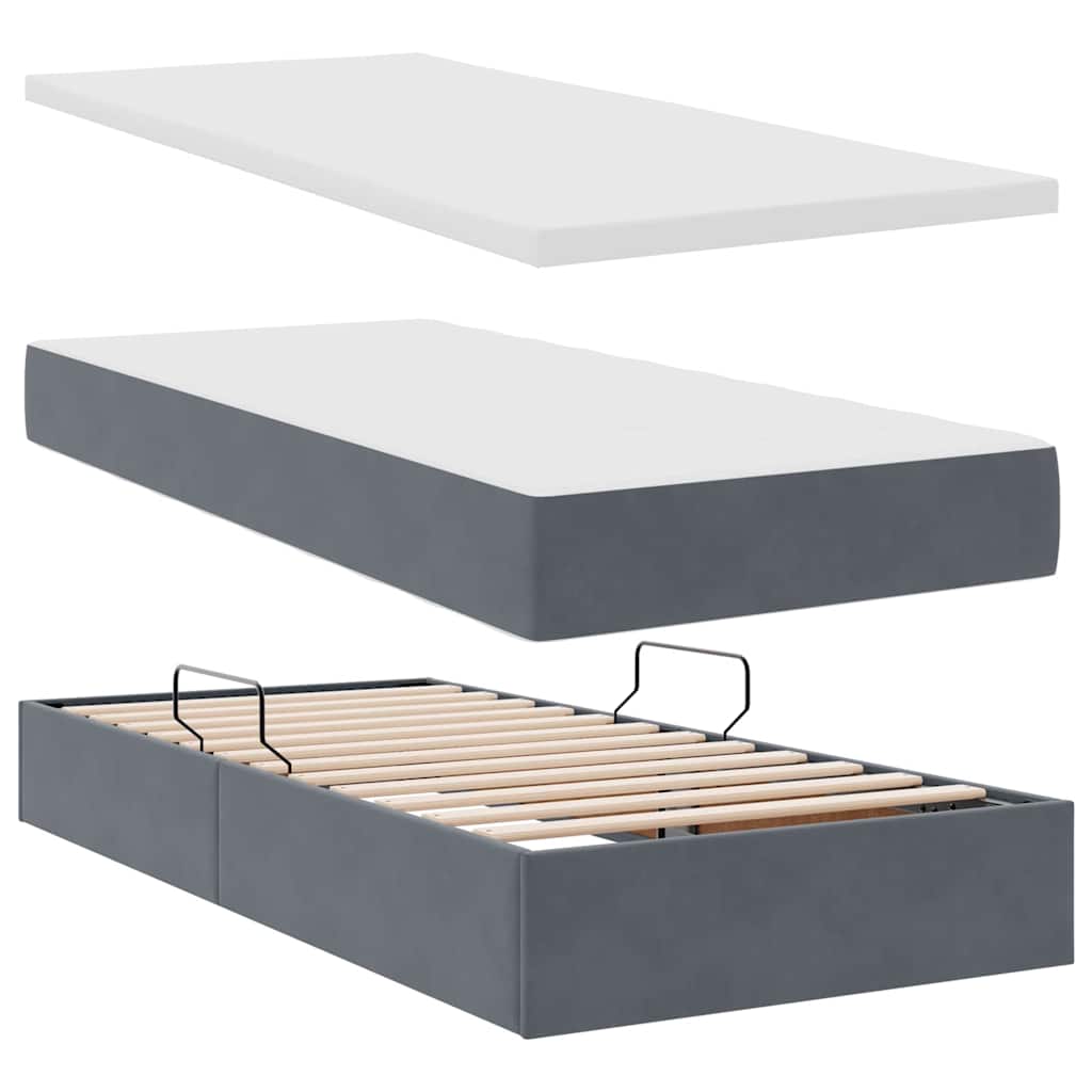 Krevet s od storage s madracem Tamno siva 90 x 200 cm Baršun