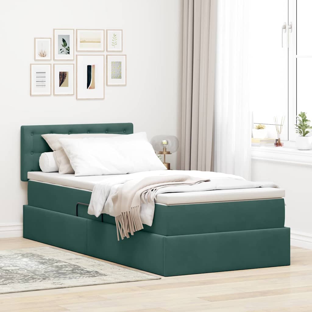 Krevet s od storage s madracem Tamnozelena 100 x 200 cm Baršun