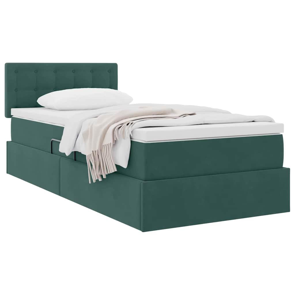 Krevet s od storage s madracem Tamnozelena 100 x 200 cm Baršun