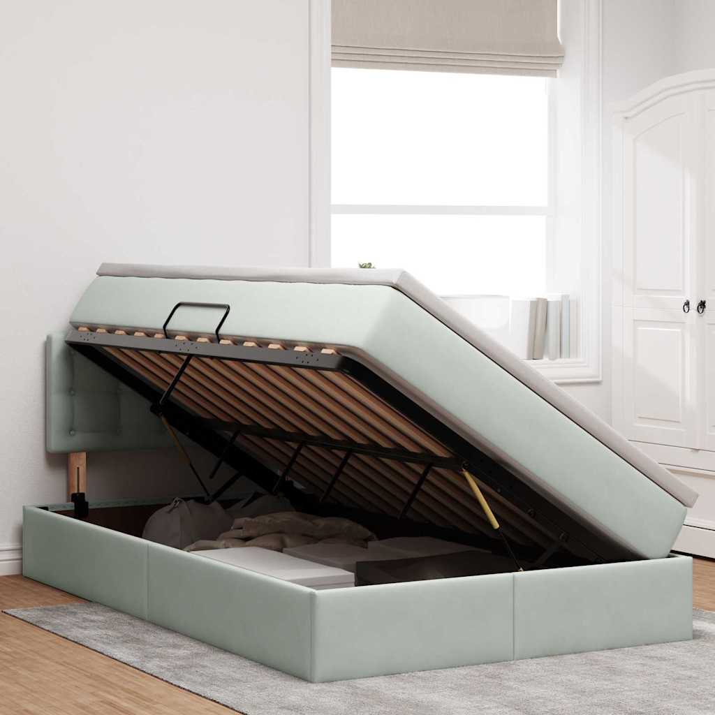 Krevet s od storage Svijetlo siva 120 x 190 cm Baršun