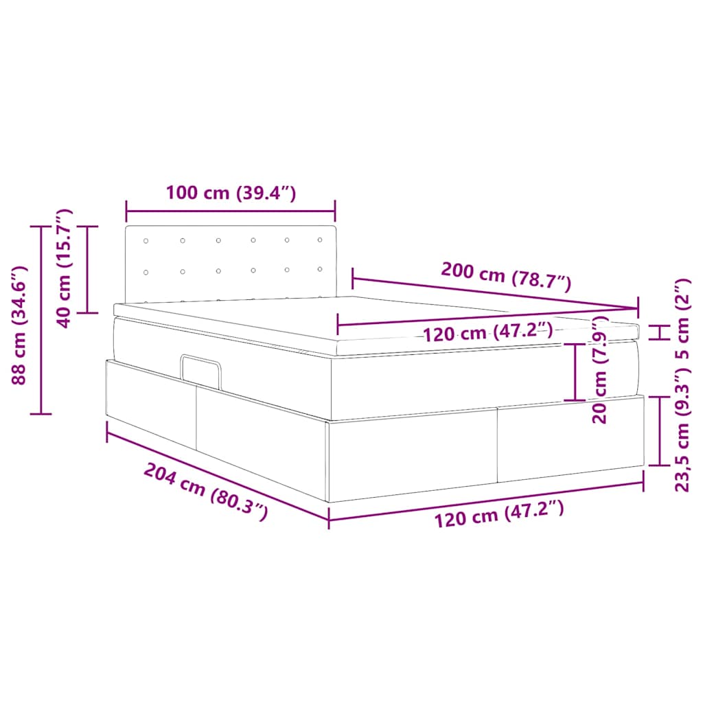 Krevet s od storage s madracem Ružičasta 120 x 200 cm Baršun
