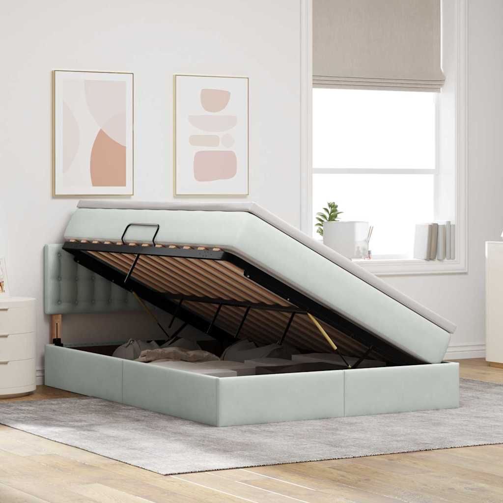 Krevet s od storage Svijetlo siva 140 x 190 cm Baršun