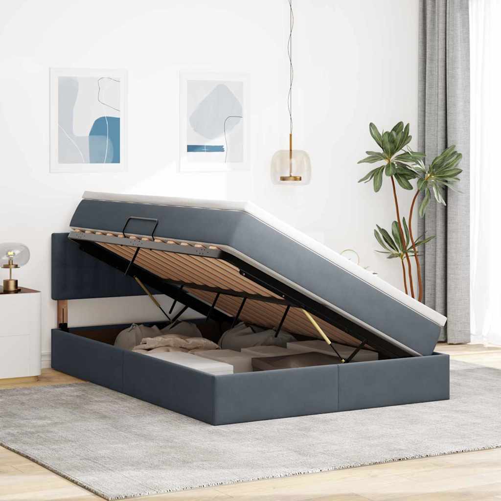 Krevet s od storage s uzglavljem Tamno siva 140 x 190 cm Baršun