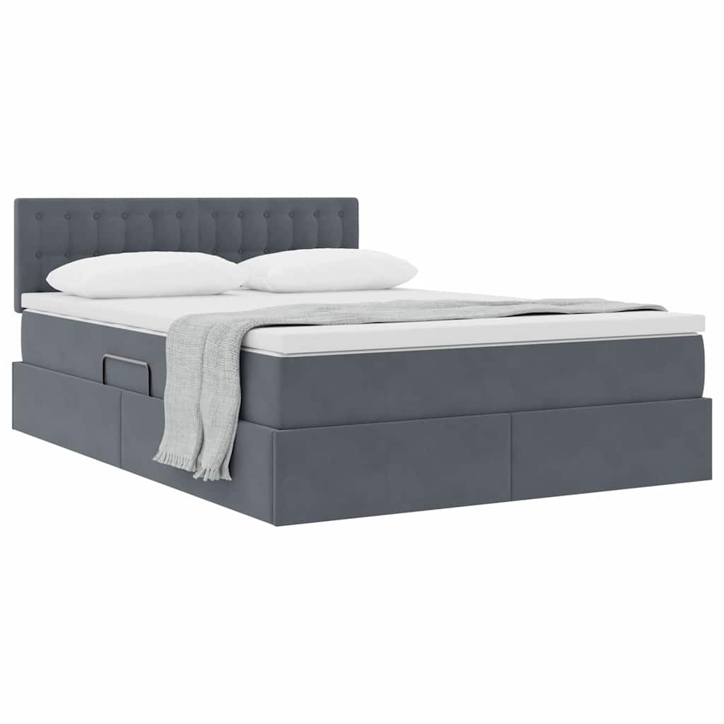 Krevet s od storage s uzglavljem Tamno siva 140 x 190 cm Baršun