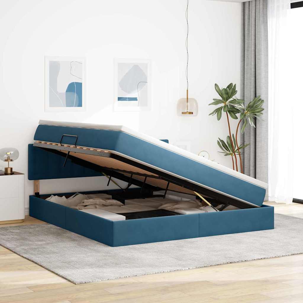 Krevet s od storage Tamno plava 160 x 200 cm Baršun