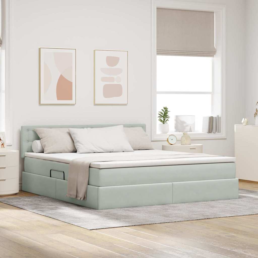 Krevet s od storage Svijetlo siva 180 x 200 cm Baršun