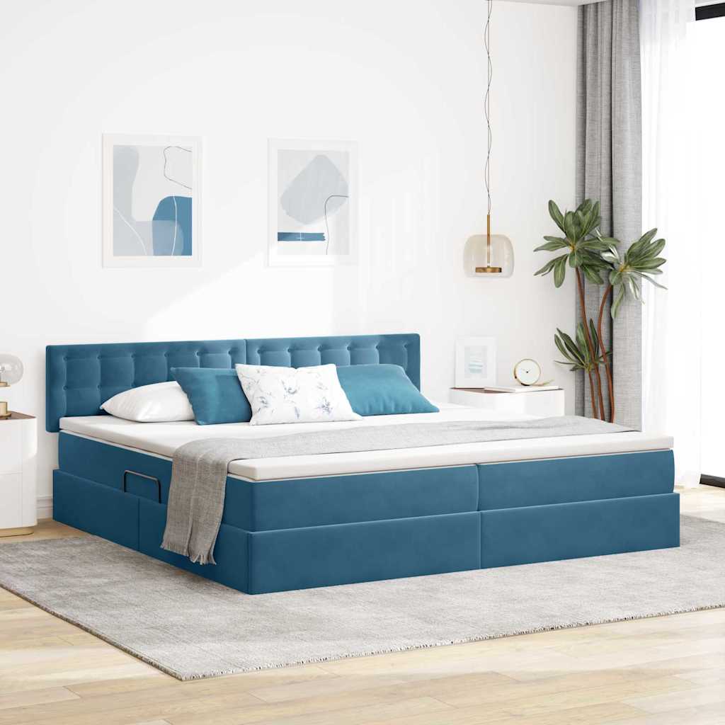 Krevet s od storage Tamno plava 200 x 200 cm Baršun