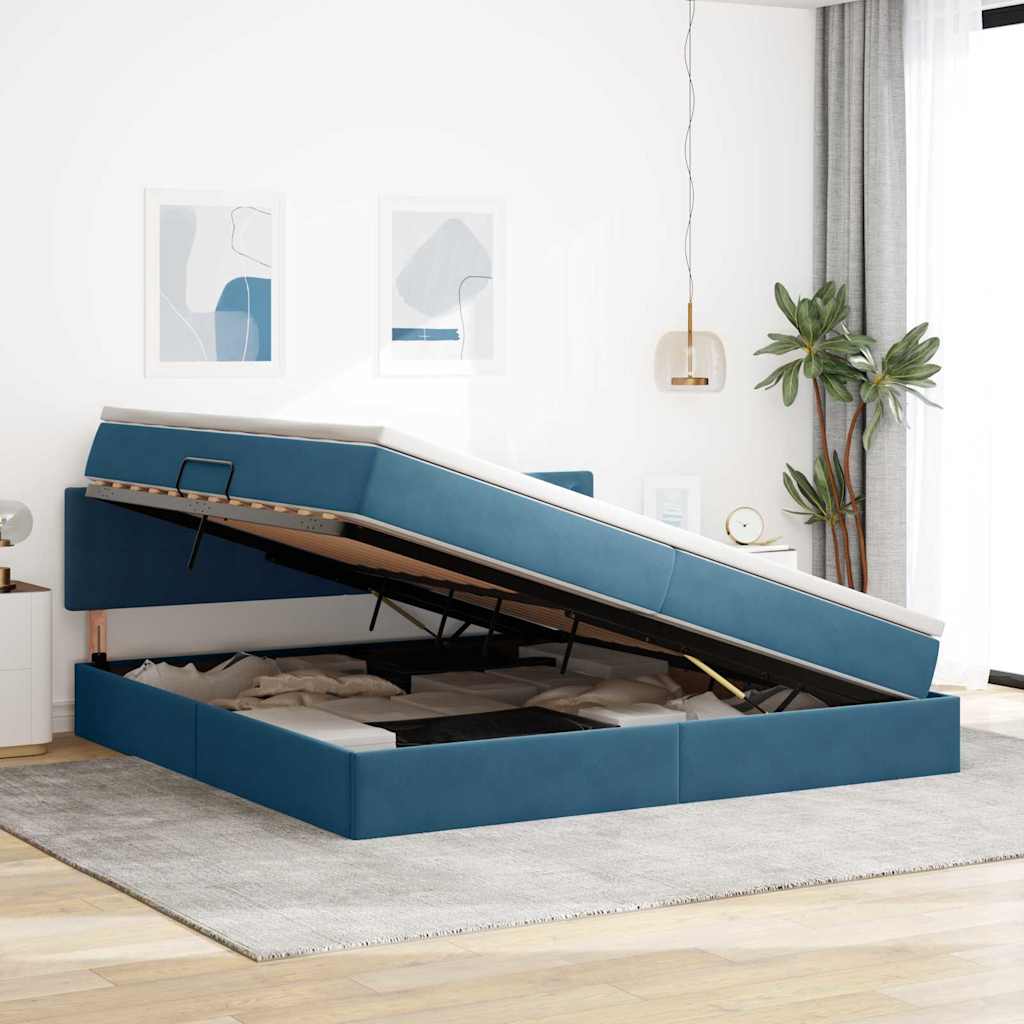 Krevet s od storage Tamno plava 200 x 200 cm Baršun
