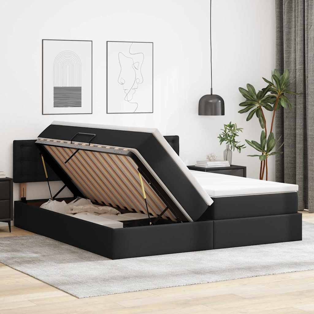 Krevet s od storage s madracem Crna 200 x 200 cm Lažna koža