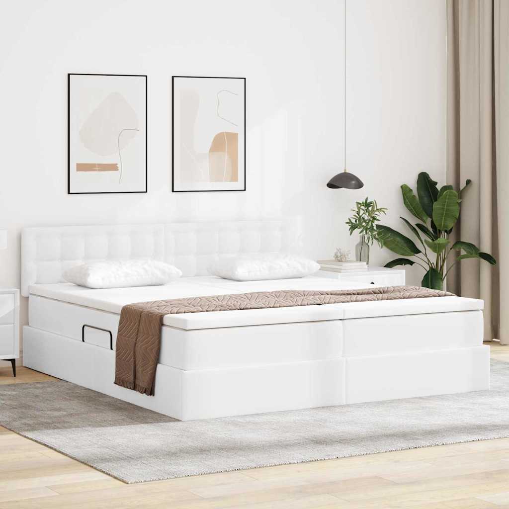 Krevet s od storage Čista bijela 200 x 200 cm Lažna koža