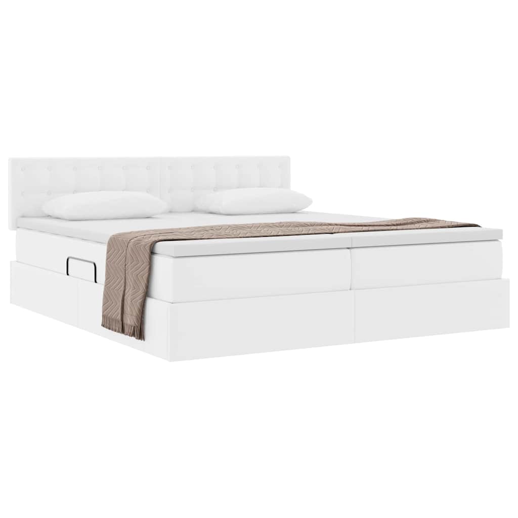Krevet s od storage Čista bijela 200 x 200 cm Lažna koža