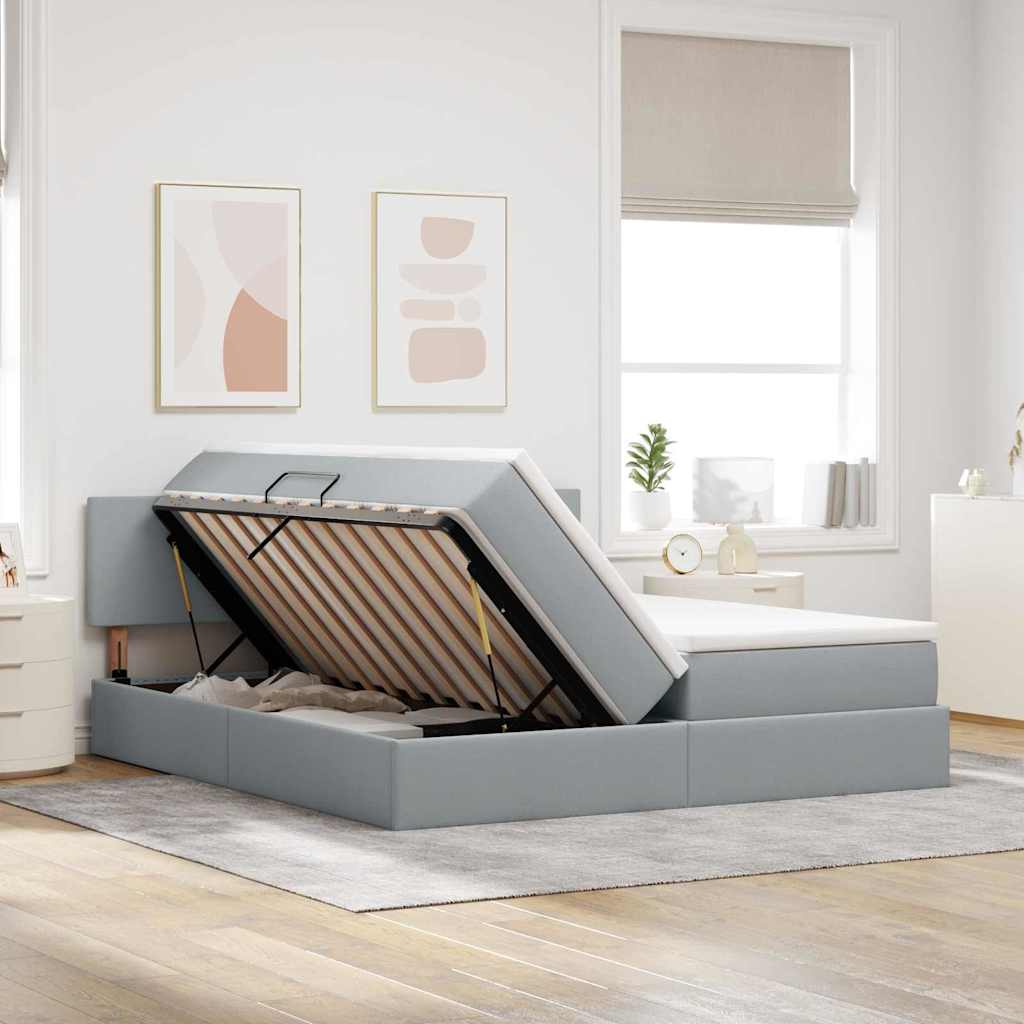 Krevet s od storage Svijetlo siva 200 x 200 cm Lažna koža