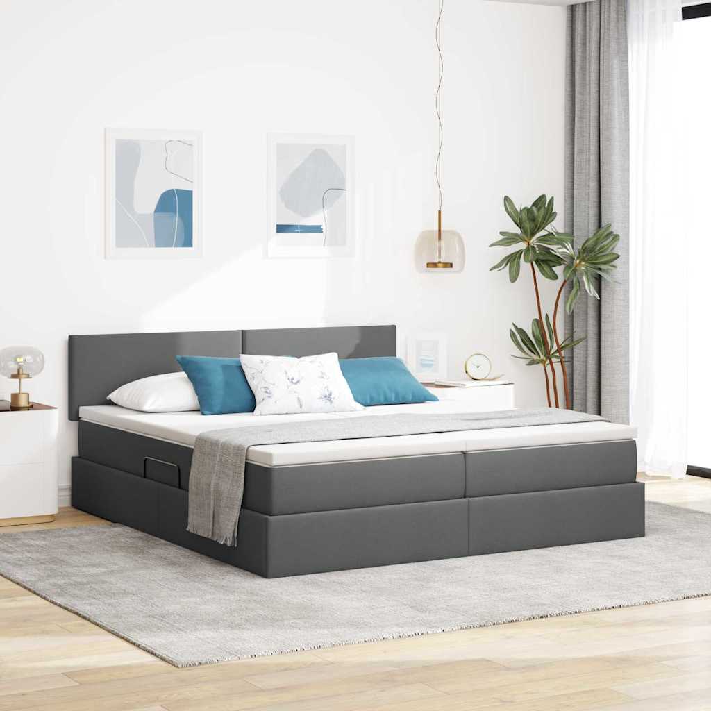 Krevet s od storage Tamno siva 200 x 200 cm Lažna koža