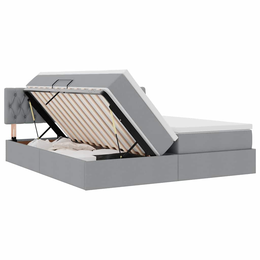 Krevet s od storage Svijetlo siva 200 x 200 cm Lažna koža