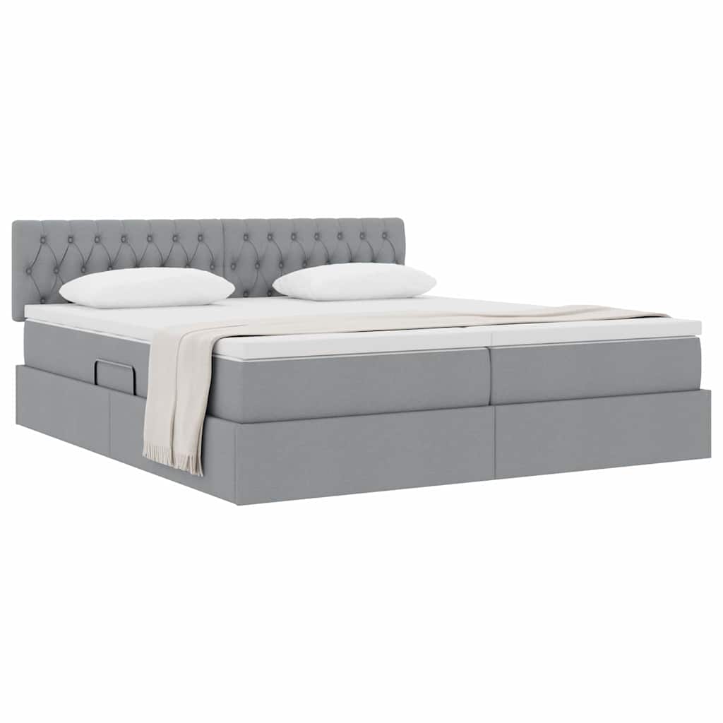 Krevet s od storage Svijetlo siva 200 x 200 cm Lažna koža