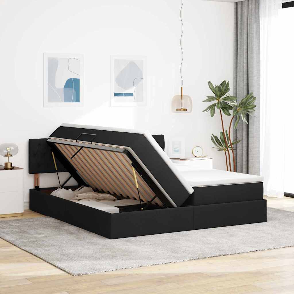 Krevet s od storage s madracem Crna 200 x 200 cm Lažna koža
