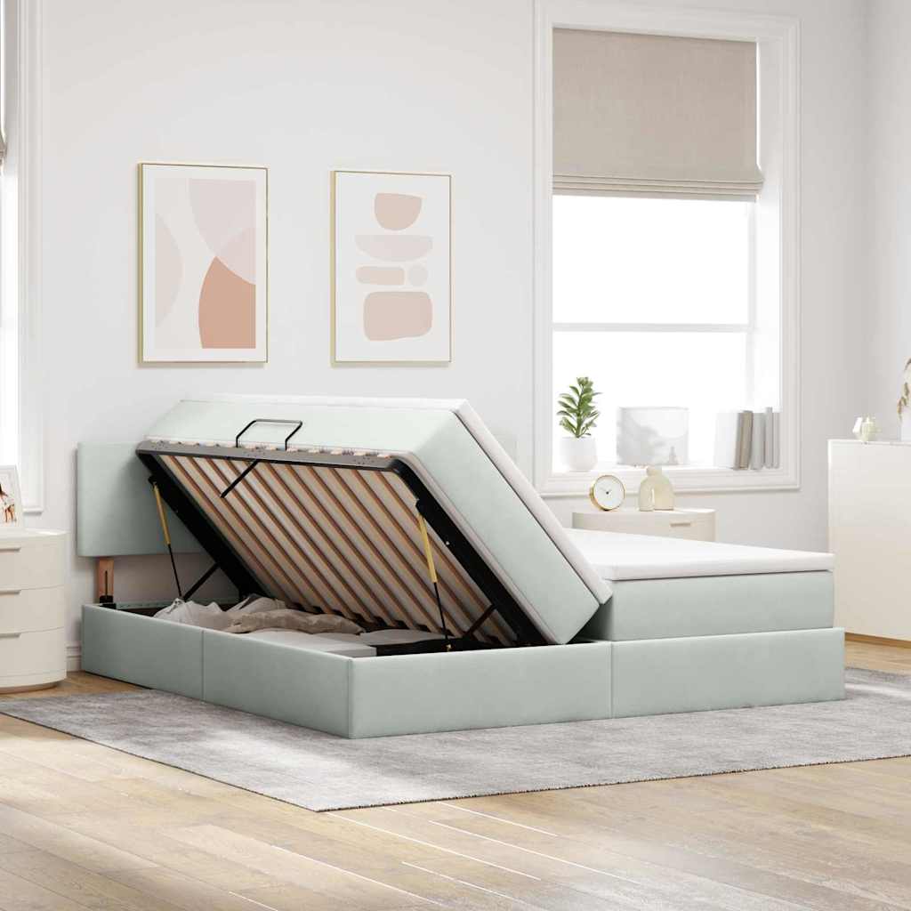 Krevet s od storage s madracem Svijetlo siva 90 x 200 cm
