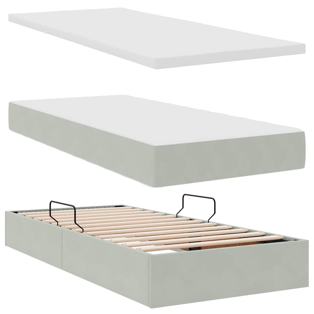 Krevet s od storage s madracem Svijetlo siva 90 x 200 cm