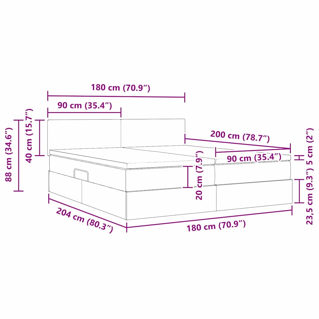 Krevet s od storage s madracem Svijetlo siva 90 x 200 cm