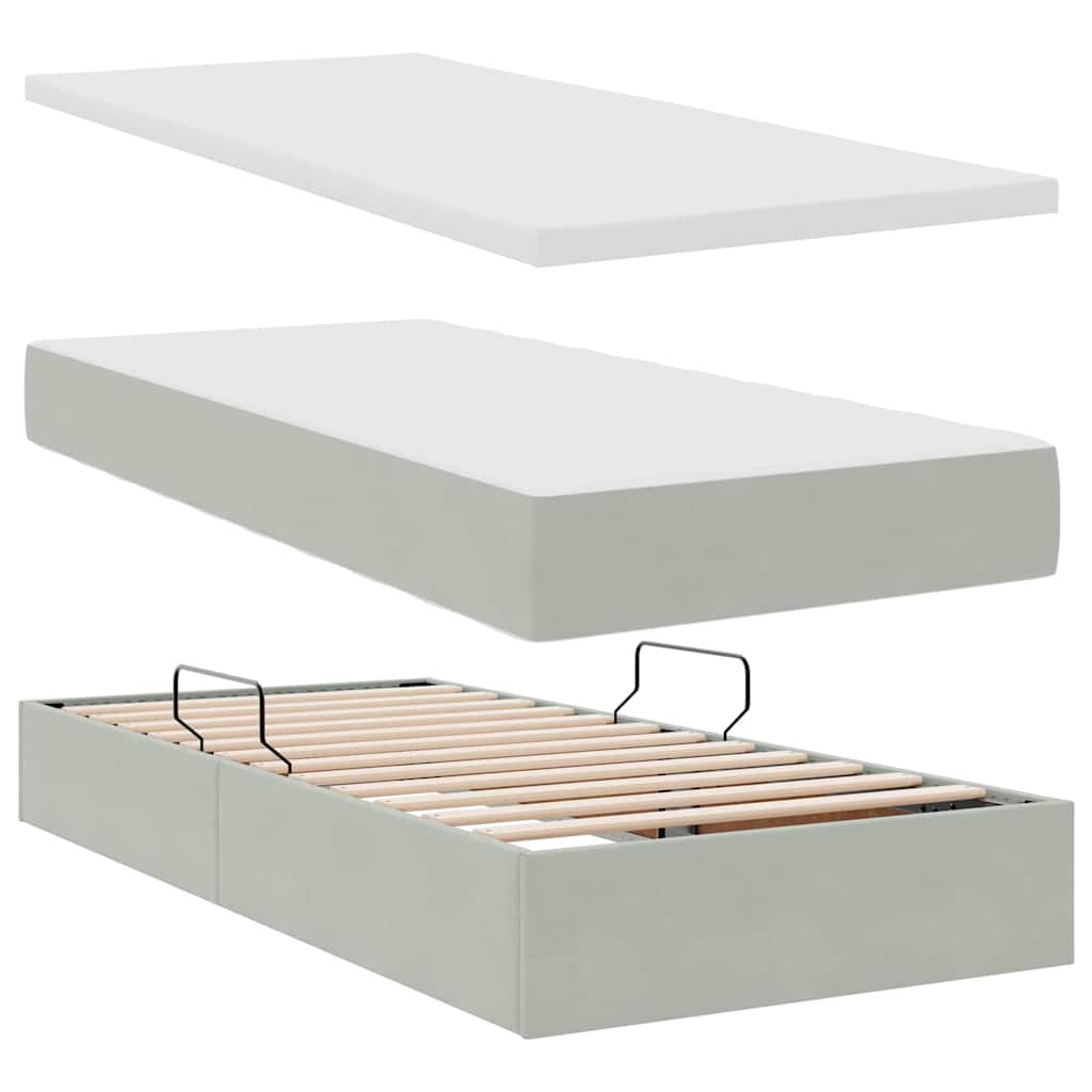 Krevet s od storage s madracem Svijetlo siva 100 x 200 cm