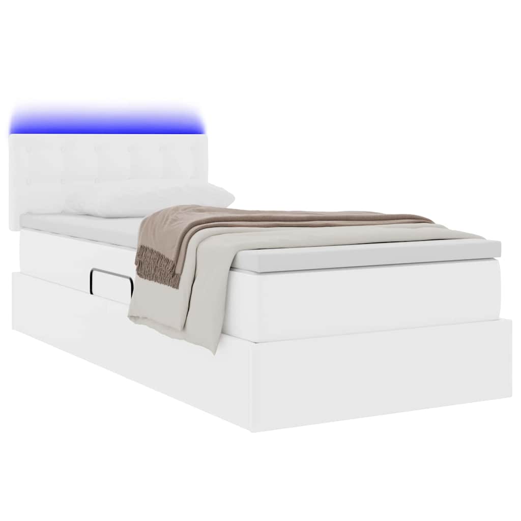 Krevet s prostorom za pohranu s LED-om Čista bijela 90 x 190 cm