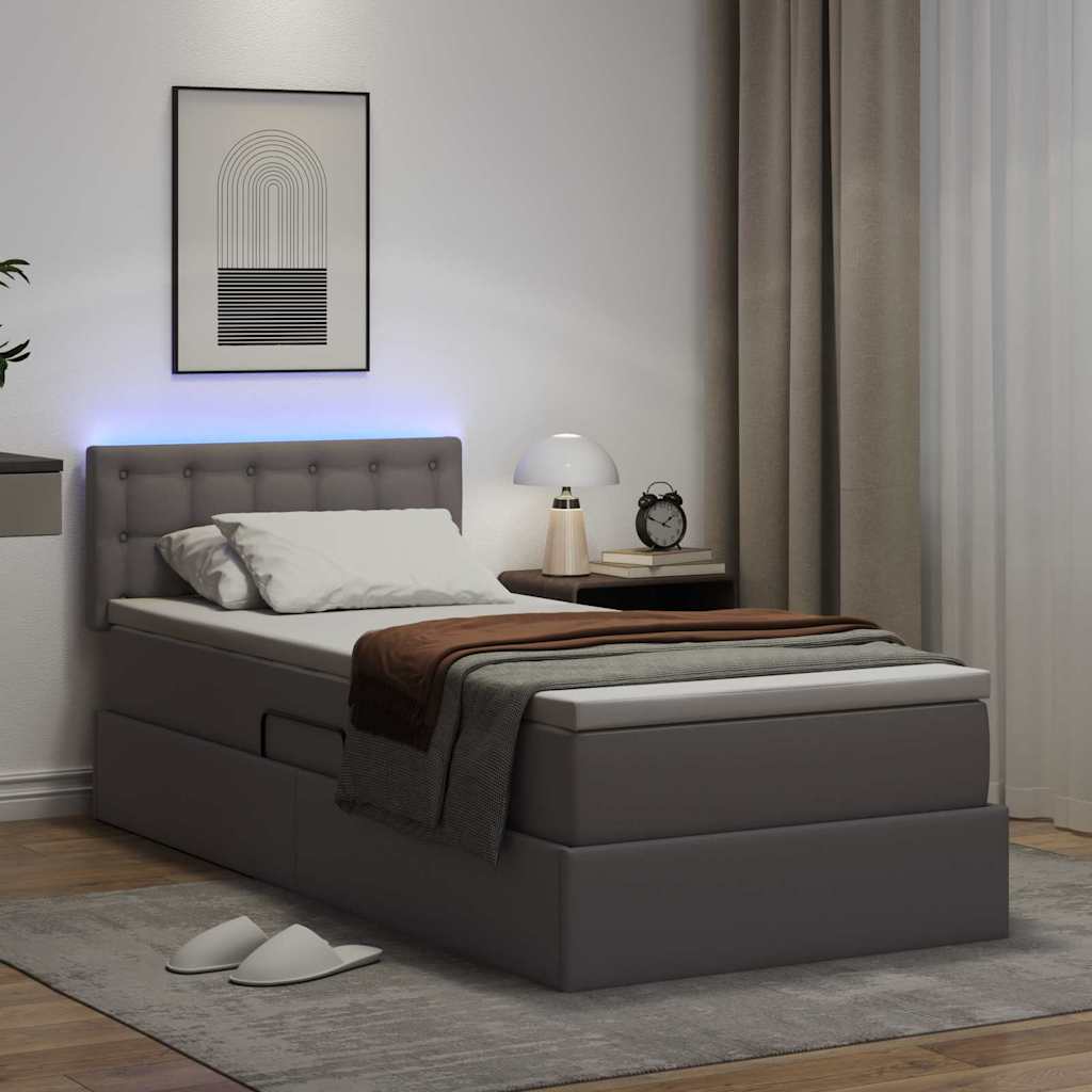 Krevet s prostorom za pohranu s LED-om Siva 90 x 190 cm