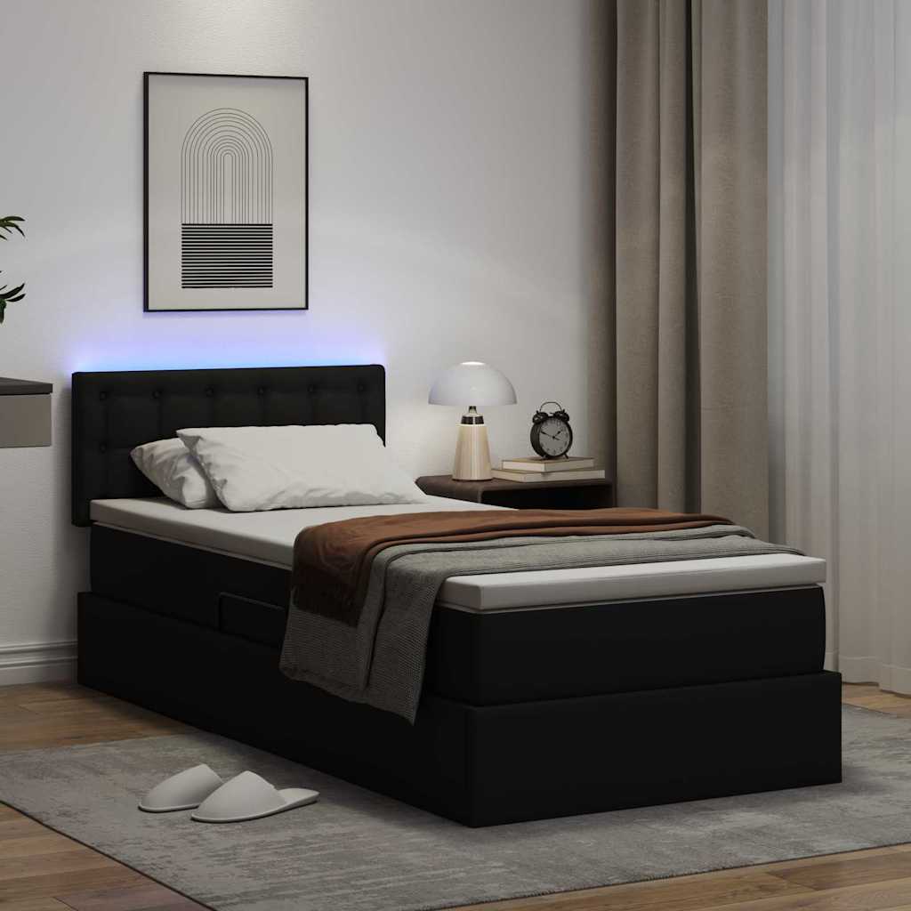 Krevet s prostorom za pohranu s LED-om Crna 90 x 200 cm