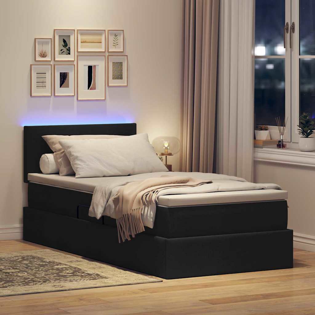 Krevet s prostorom za pohranu s LED-om Crna 90 x 200 cm tkanina