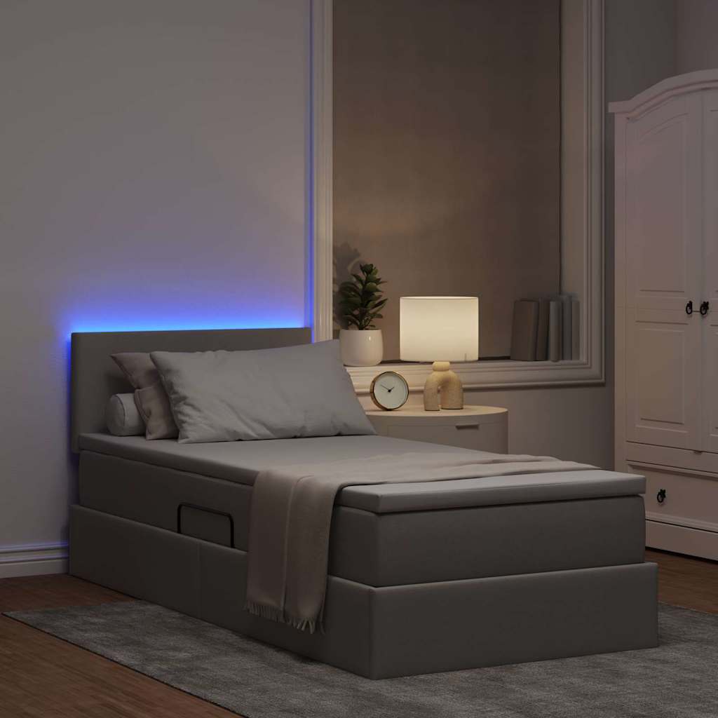 Krevet s prostorom za pohranu s LED-om Sivo-smeđa 90 x 200 cm