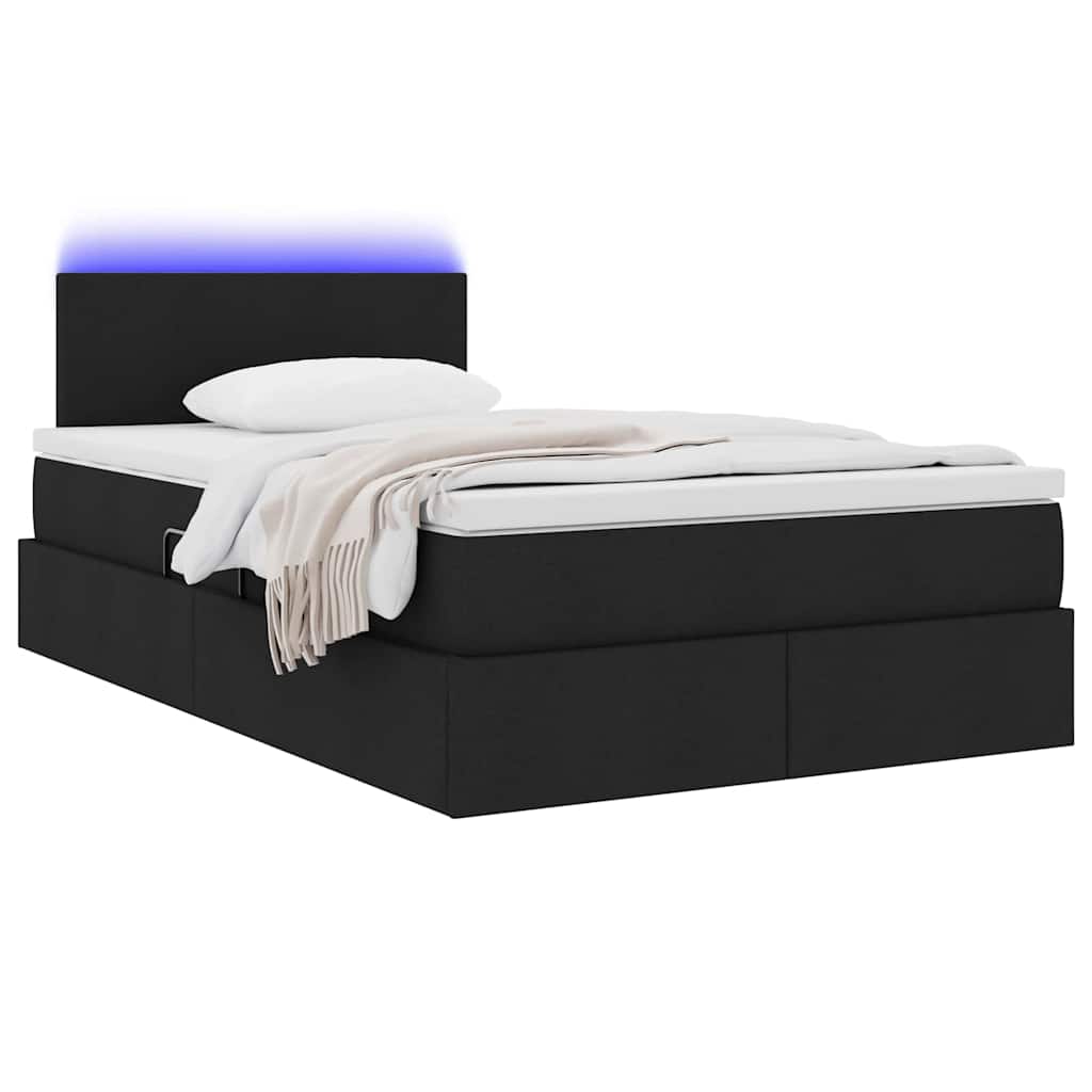 LED krevet za pohranu s madracem Crna 120 x 200 cm Tkanina