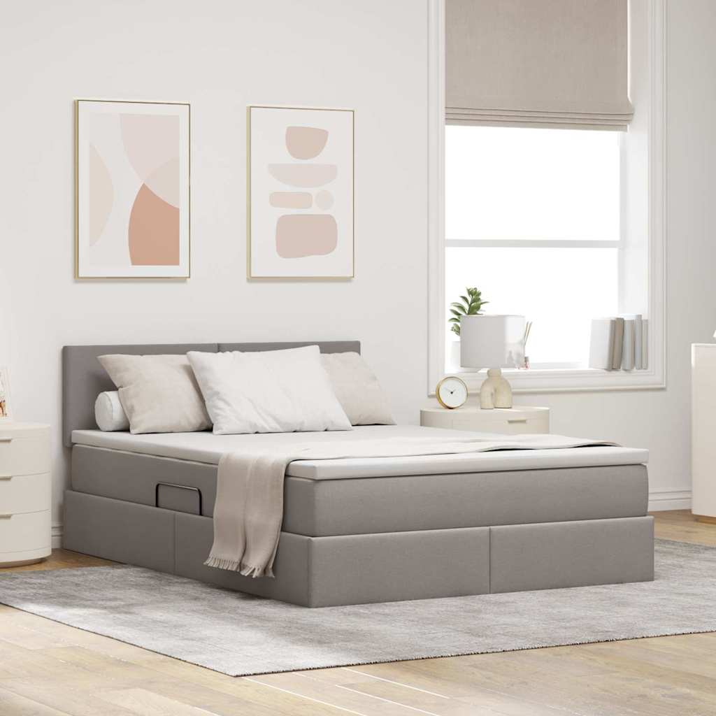 Krevet s prostorom za pohranu s LED-om Sivo-smeđa 140 x 200 cm