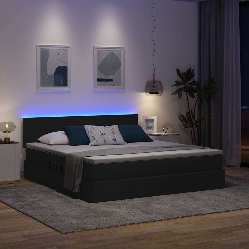Krevet s prostorom za pohranu s LED-om Crna 160 x 200 cm