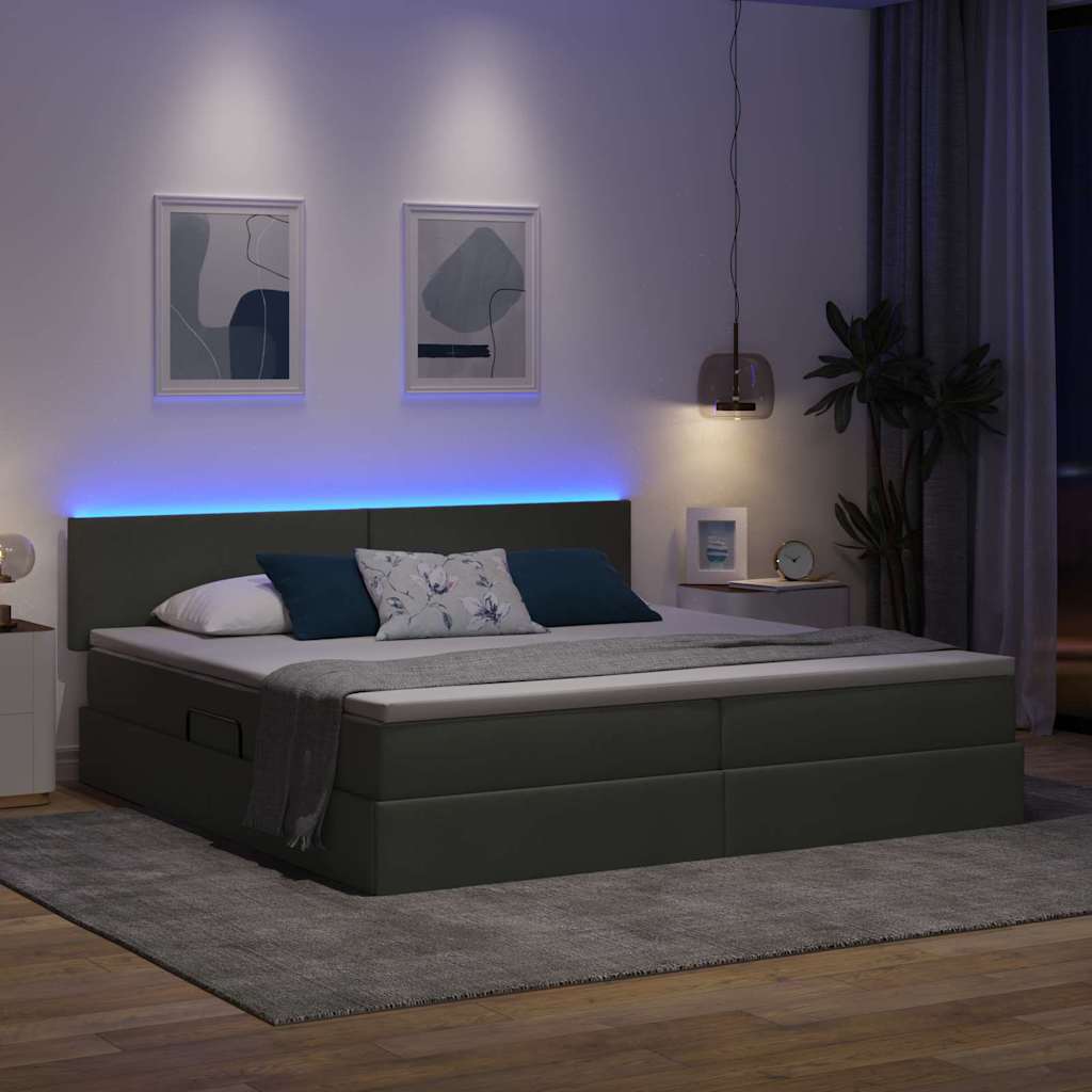 Krevet s prostorom za pohranu s LED-om Tamno siva 200 x 200 cm
