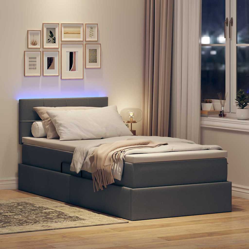 Krevet s prostorom za pohranu s LED-om Tamno siva 90 x 190 cm
