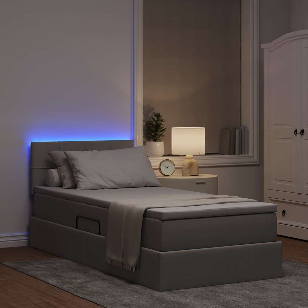 Krevet s prostorom za pohranu s LED-om Sivo-smeđa 90 x 190 cm