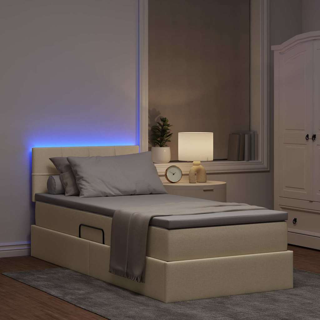 LED krevet za pohranu s madracem Krema 100 x 200 cm Tkanina