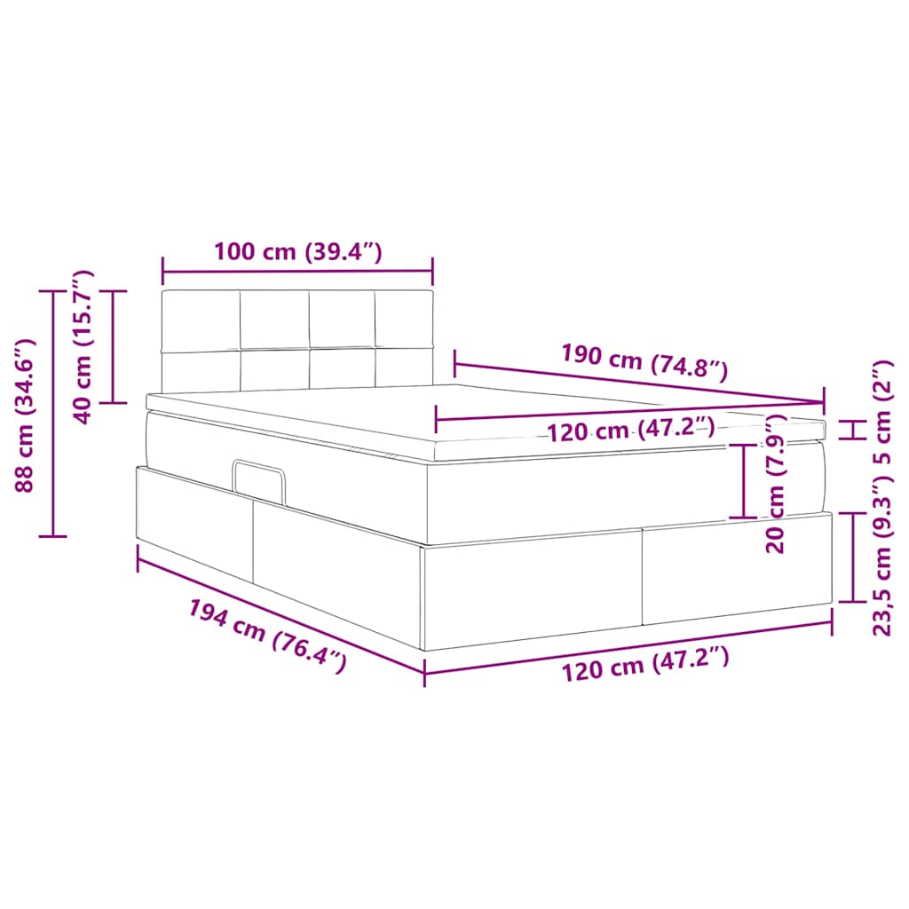 LED krevet za pohranu s madracem Krem 120 x 190 cm Tkanina