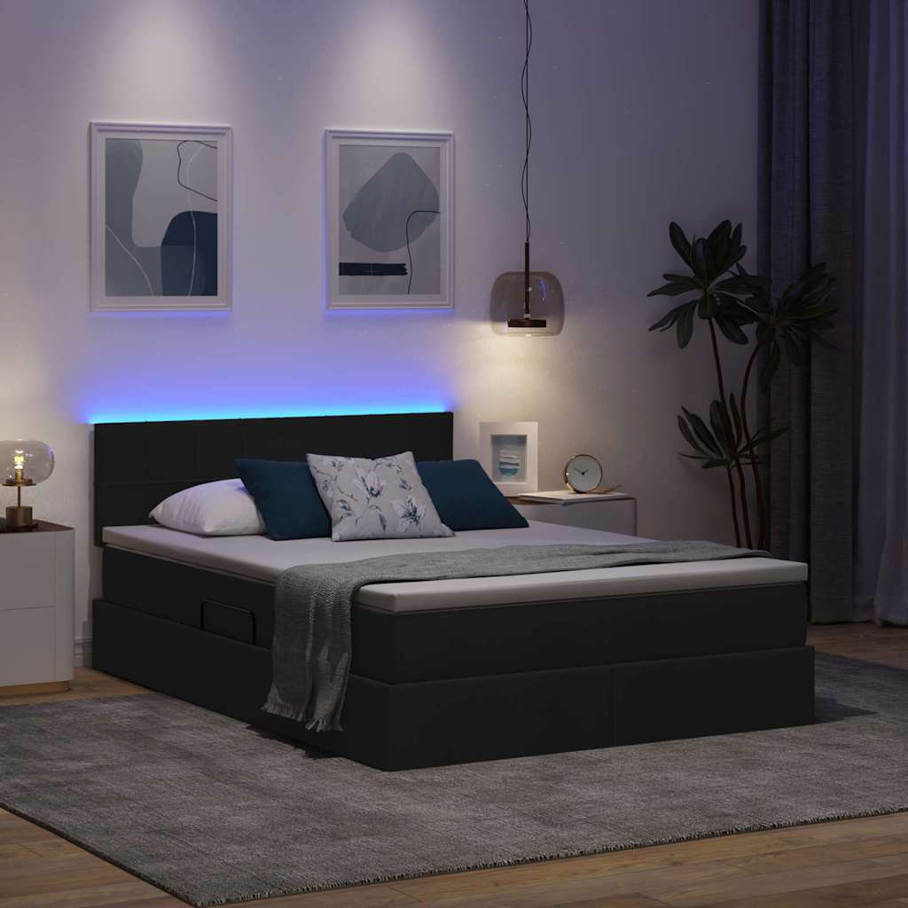 Krevet s prostorom za pohranu s LED-om Crna 140 x 190 cm