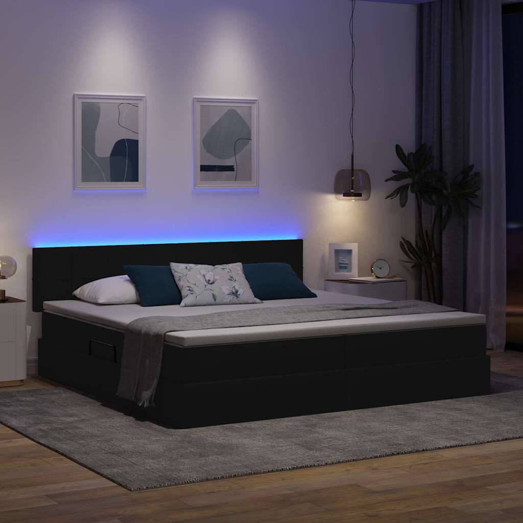 LED krevet za pohranu s madracem Crna 200 x 200 cm Tkanina