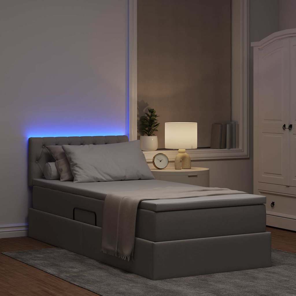 Krevet s prostorom za pohranu s LED-om Sivo-smeđa 90 x 190 cm