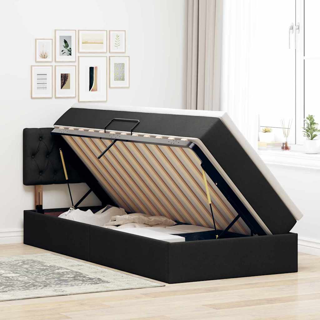 Krevet s prostorom za pohranu s LED-om Crna 90 x 200 cm tkanina