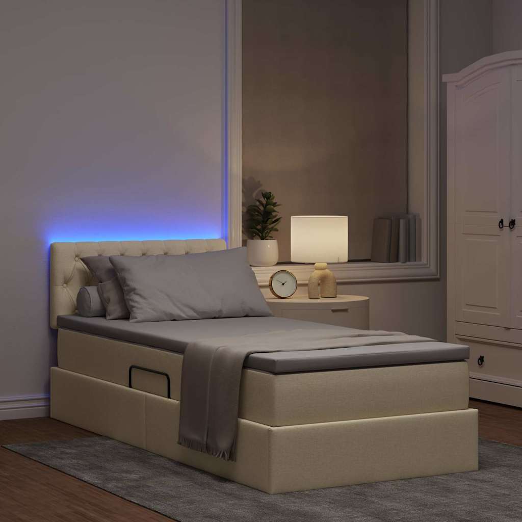 LED krevet za pohranu s madracem Krema 90 x 200 cm Tkanina
