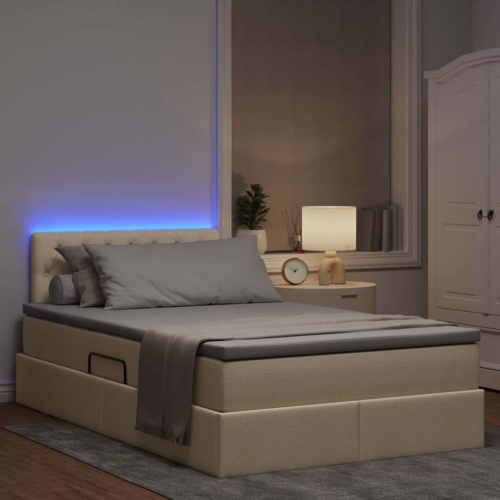 LED krevet za pohranu s madracem Krema 120 x 200 cm Tkanina