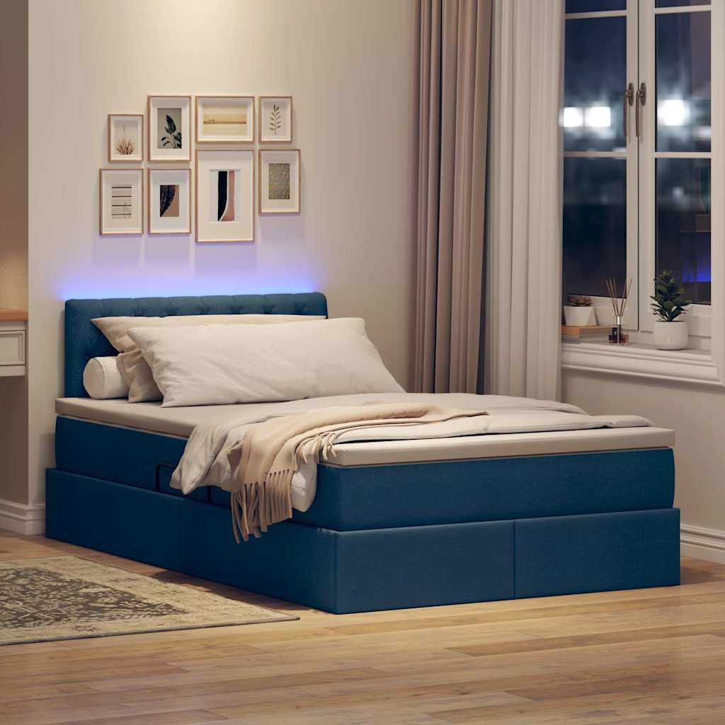 LED krevet za pohranu s madracem Plava 120 x 200 cm Tkanina
