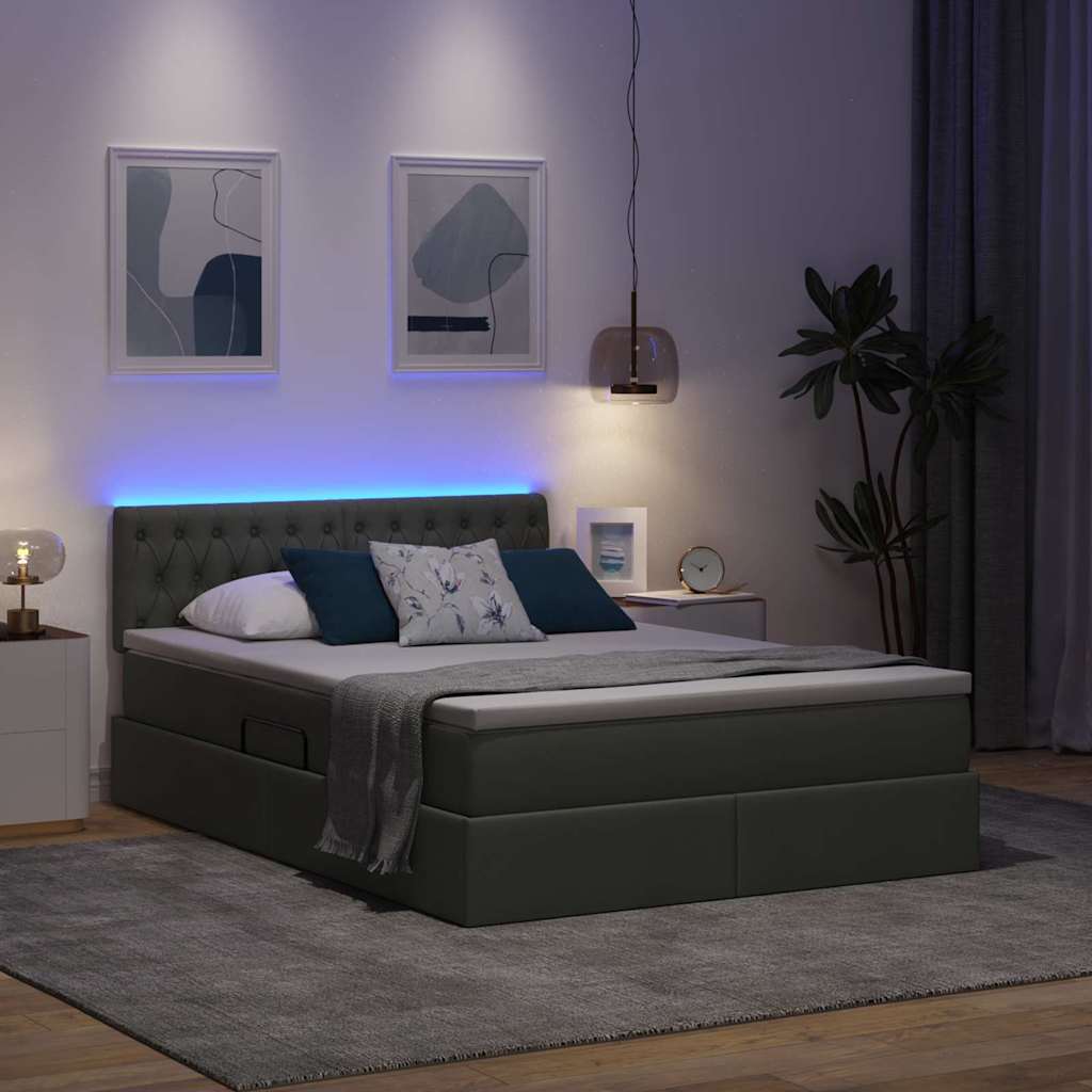 Krevet s prostorom za pohranu s LED-om Tamno siva 140 x 200 cm
