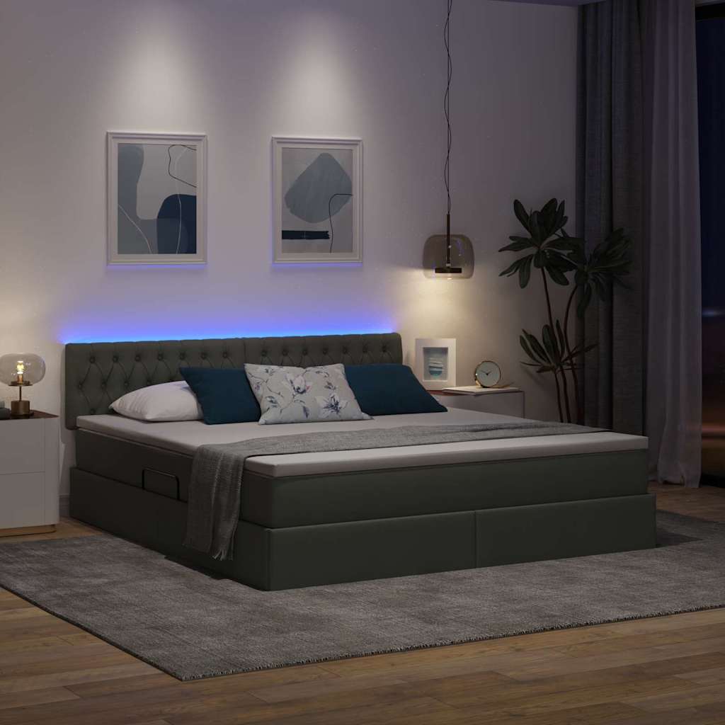 Krevet s prostorom za pohranu s LED-om Tamno siva 180 x 200 cm