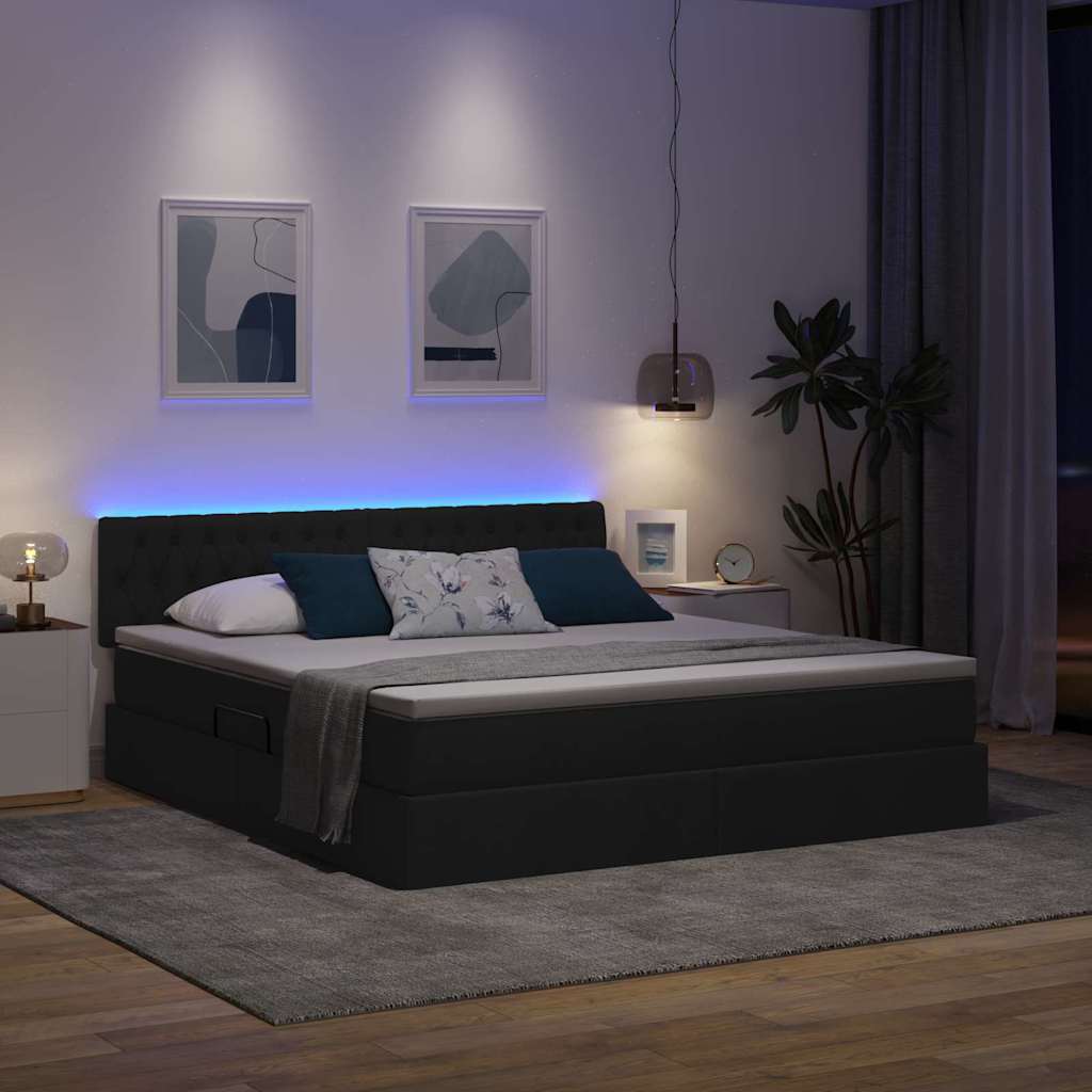 Krevet s prostorom za pohranu s LED-om Crna 180 x 200 cm