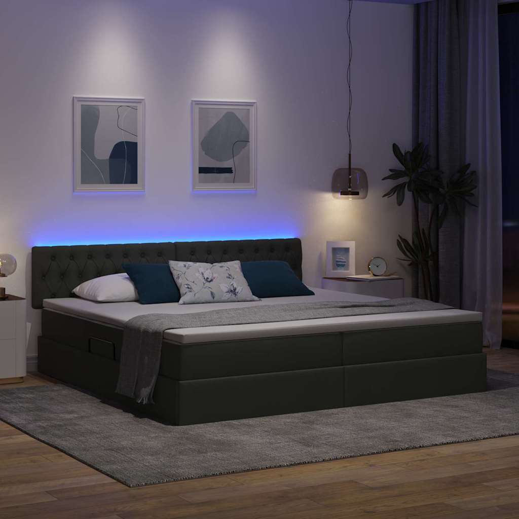 LED krevet za pohranu s madracem Tamnosiva 200 x 200 cm Tkanina